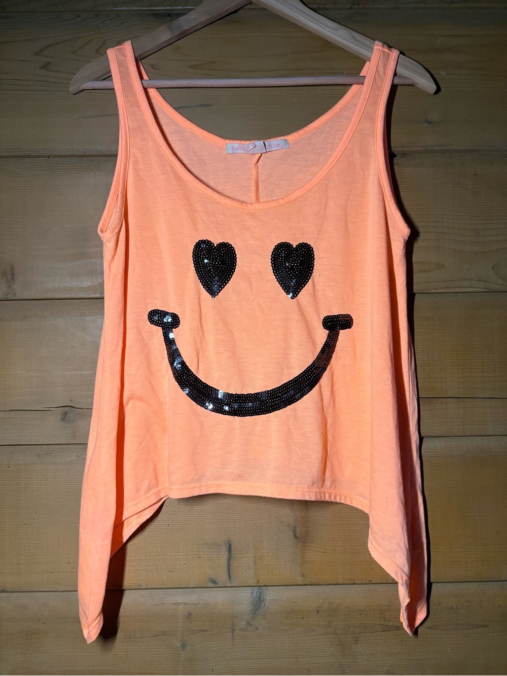 Y2K Retro Halloween Orange & Black smiley face tank sequins Heart eyes emoji